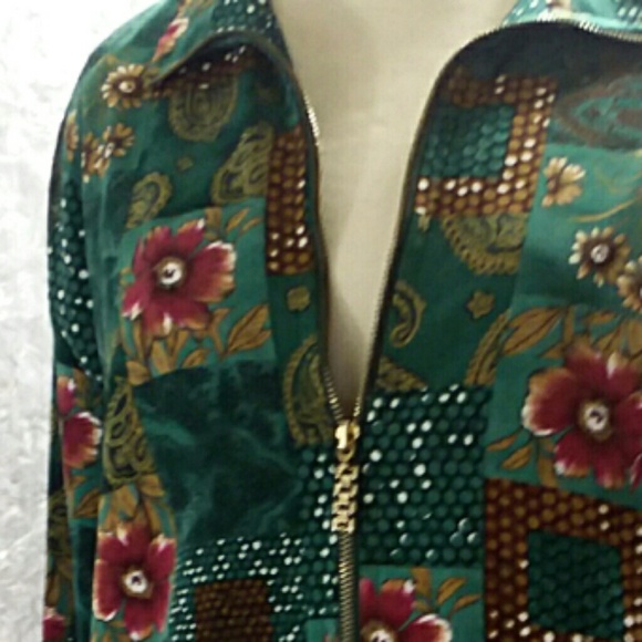 90s Petite Deep Green Floral Jacket Pantsuit - Picture 5 of 8